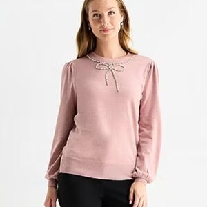 Liz Claiborne Bling Bow Long Sleeve Pink Sweater Size XL NWOT